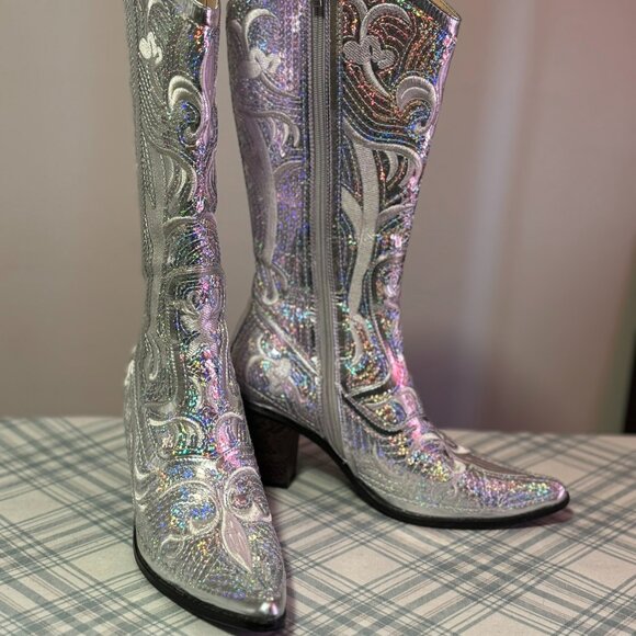 NFR Ready Helen's Heart silver sequin boots, size 8.5 - Picture 1 of 7